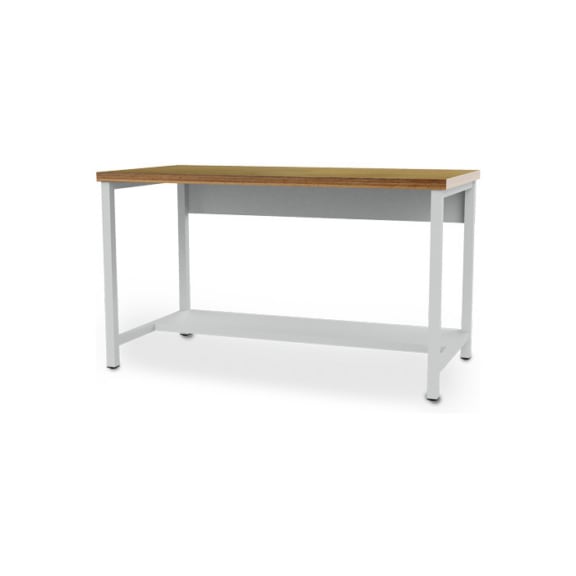 Worktable width 2000 mm, steel shelf half depth - Workbench with fix base