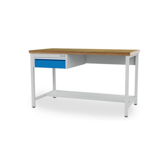 Arbeitswerktisch Breite 2000 mm, Hängeschubladenblock mit 1 x Schublade - Werkbank mit festem Unterbau