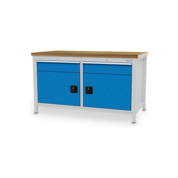 Box-type workbench width 1500 mm, R24-24, 2 x drawer, 2 x hinged door - Workbench (workshop)