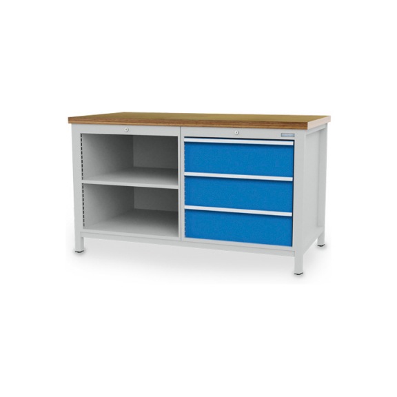 Kastenwerkbank Breite 1500 mm, R24-24, 3 x Schublade, 2 x Fachboden, 03.15.03VA - Werkbank (Werkstatt)