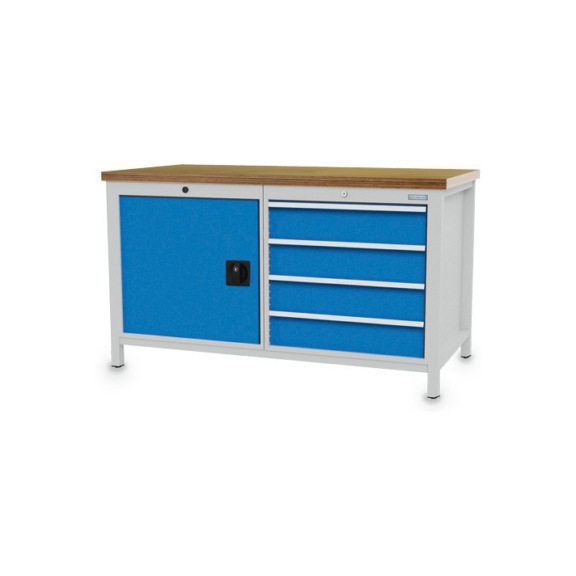 Box-type workbench width 1500 mm, R24-24, 4 drawers, 1 hinged door, 1 shelf - Workbench (workshop)