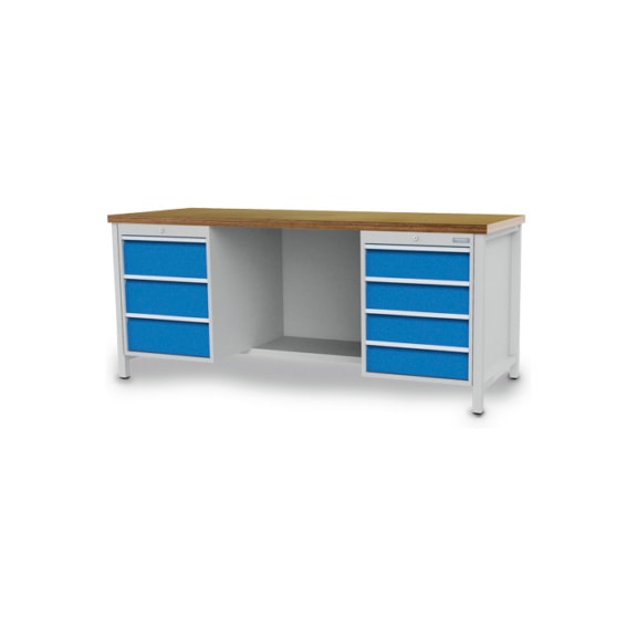 Box-type workbench width 2000 mm, R18-24, 7 drawers 1 steel shelf half depth - Workbench (workshop)