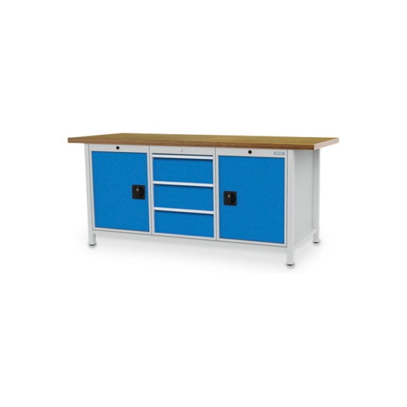 Box-type workbench width 2000 mm, R18-24, 3 drawers, 2 hinged doors with shelf - Workbench (workshop)
