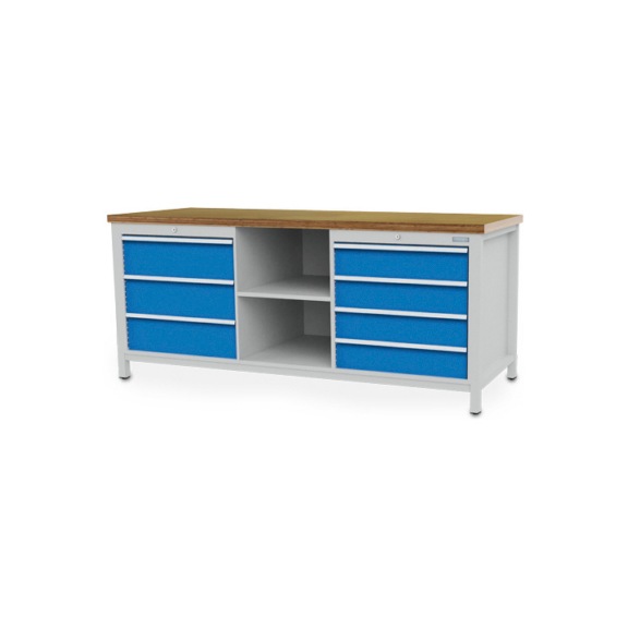 Box-type workbench width 2000 mm, R24-24, 7 drawers, 2 compartments, rear panel - Workbench (workshop)