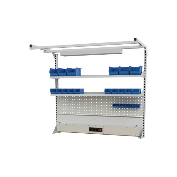 Workbench superstructure 1500 mm, multi-wall superstructure with lighting, accessories, energy channel - Workbench (system workplace, workshop, other)