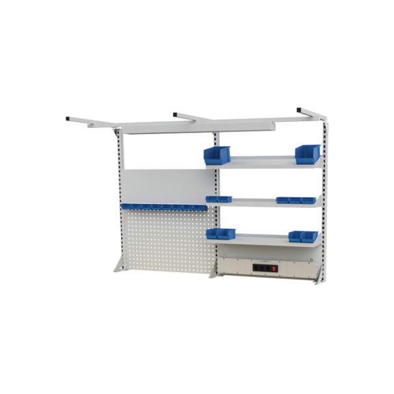 Workbench superstructure 2000 mm, multi-wall superstructure with lighting, extensive accessories - Workbench (system workplace, workshop, other)