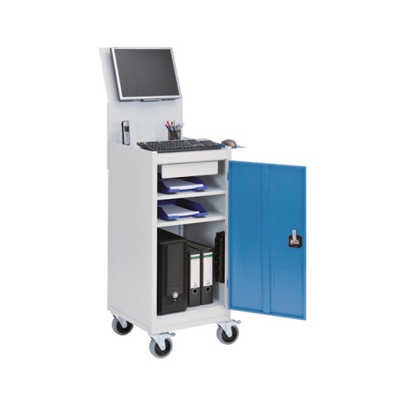 Computer trolley 105-1 mobile, 1 x hinged door, 1 drawer, 2 adjustable shelves - Trans. trolley, roll. trolley (other)