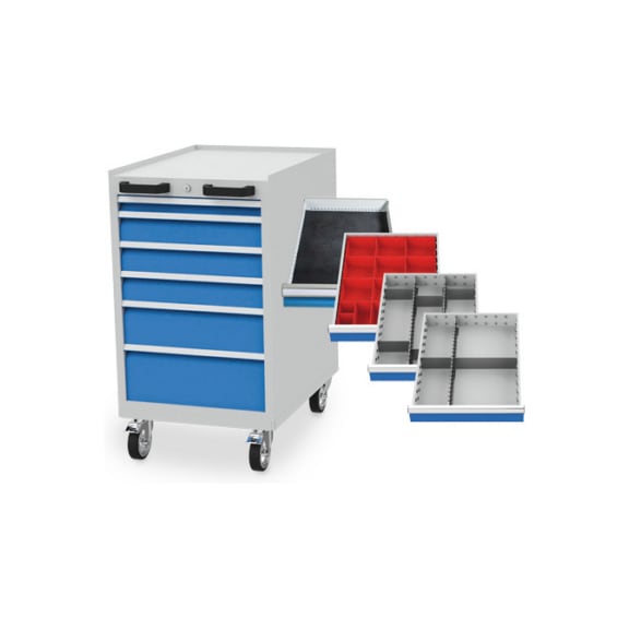 Mobiler Schubladenschrank Tiefe 736 mm R 18-24 6 Schubladen Einteilungssortiment - Schubladenschrank (Lagereinrichtung, Werkstatt)