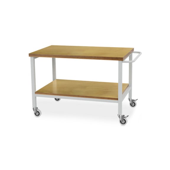 Transportwagen Breite 1250 mm, 1 Arbeitsplatte 1 Fachboden Buche-Multiplex - Etagenwagen