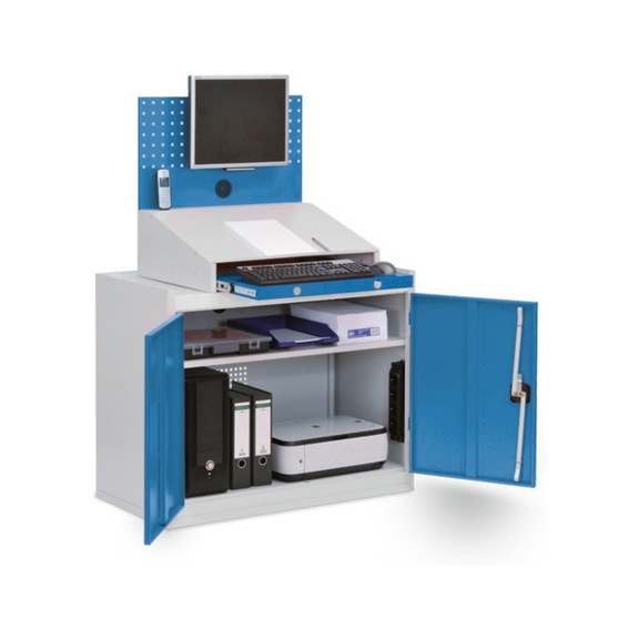 Computerschrank stationär, Tiefe 500 mm, 2 Flügeltüren 1 Fachboden 1 Pultaufsatz - Transportwagen, Rollwagen (Sonstige)