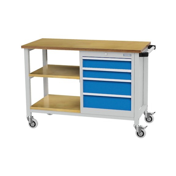Mobile Werkbank Tiefe 500 mm, R 18-16, 4 x Schublade, 2 x Fachboden - Werkbank (System-Arbeitsplatz, Werkstatt, Sonstiges)