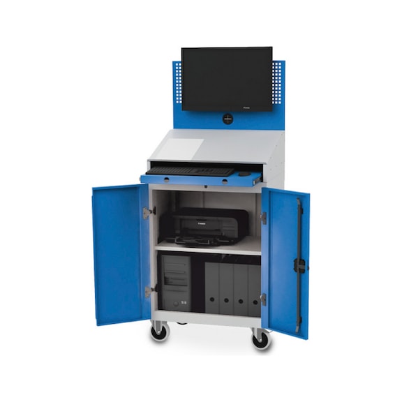 Computerschrank mobil, Tiefe 500 mm, Lochwand mit Flachbildschirmhalterung - Transportwagen, Rollwagen (Sonstige)