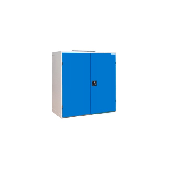 Battery charging cabinet with 2 x electric shelf and solid sheet metal doors - Wing door cabinet