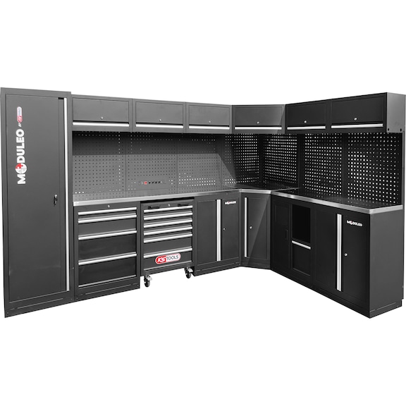 KS TOOLS Werkstatt-Schranksystem, L-Form, 3400 x 2120 mm, Variante 2 - Werkstatt-Schranksystem