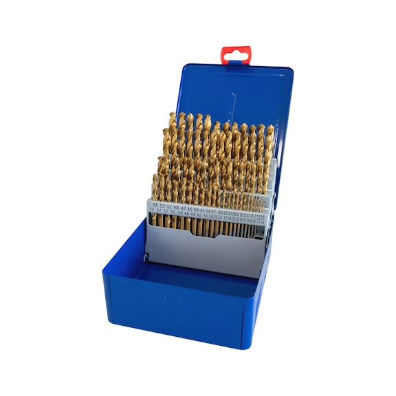 ORION twist drill set, HSS-TiN, DIN 338, 1.0–10.0 mm/0.1&nbsp;mm, in metal box - Twist drill set in box, type N HSS-TiN