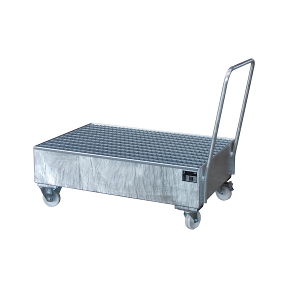 collection tray, 200 litres, 1800x800x510 mm, mobile, galvanised - Mobile collection tray for 200-l drums