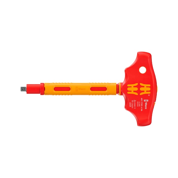 WERA VDE T-handle ratchet screwdriver 1/4 inch 410 i VDE A RA 05005121001 - 410 i VDE RA VDE-insulated T-handle adapter screwdriver with ratchet 