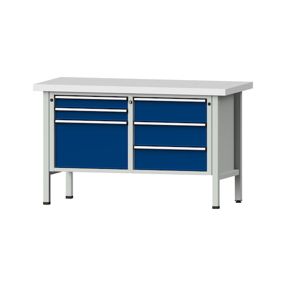 Box workbench V/T-BL 1500 mm, model 207 KSP 50 mm, RAL 7035/5010, 900x1500x700 - Cabinet workbench 2 blocks models 103 - 209