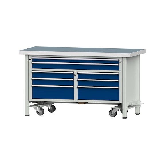 Box workbench 1500 3-piece housing model 259 UBP 50 mm 7035/5010 850x1500x700 - Cabinet workbench 2 blocks 1500 3-piece