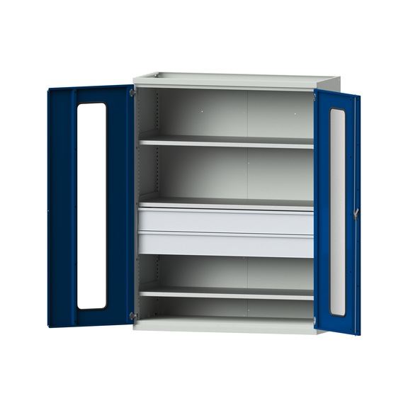 Schwerlastschrank T630mm - H1950mm, Modell 302, RAL 7035/RAL 5010, 620.011.0314 - Werkstattschrank