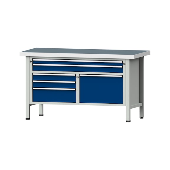 Kastenwerkbank 1500 3-teilig Gehäuse Modell 257 UBP 50 mm 7035/5010 850x1500x700 - Kastenwerkbank V - BL 2 Blöcke 1500 3-teilig