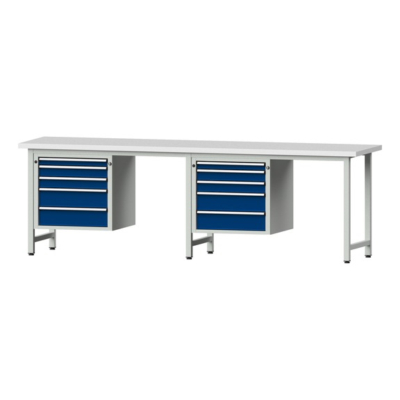 Combination workbench V/T-BL2800 mm, model 733, KSP 40 mm, RAL 7035/5010, 890x2800x700 - Combination workbench 2800 mm models 531 V - 733 V