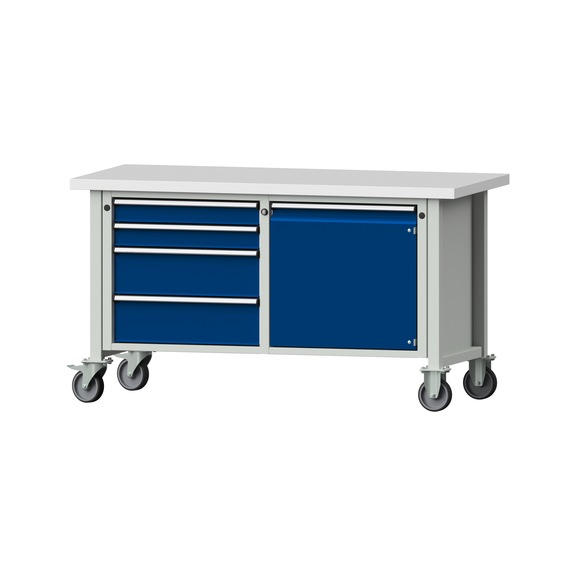 Kastenwerkbank V/T-BL 1500 mm, Modell 131 KSP 40 mm, RAL 7035/5010, 840x1500x700 - Kastenwerkbank V - BL 2 Blöcke Modelle 103 - 209