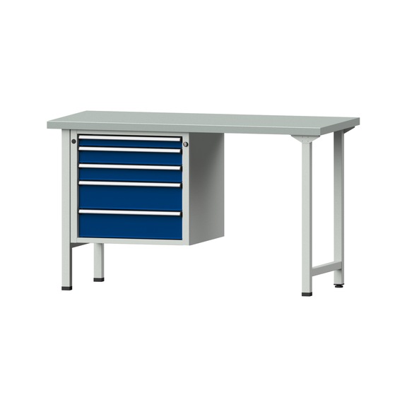 Combination workbench V/T-BL1500/2000 mm Model 703 ZBP 40 mm RAL 7035/5010, 890 x 1500 x 700 - Combination workbench 1500 mm models 501 V - 709 V