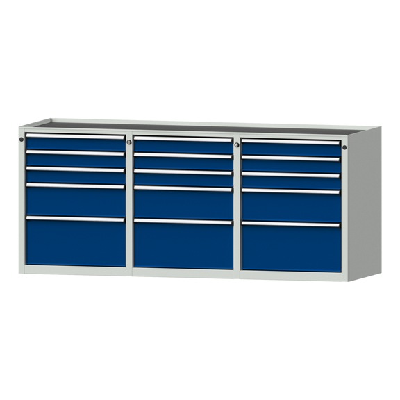 Side cabinet 3xBL, model 310, storage tray, RAL 7035/RAL 5010, height 800 mm - Workshop cupboard