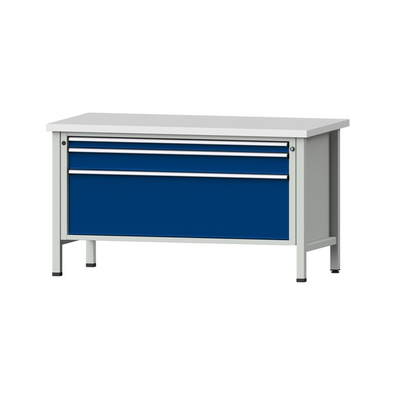 Kastenwerkbank VX 1500 mm, Modell 17, KSP 40 mm, RAL 7035/RAL 5010, 840x1500x800 - Kastenwerkbank V - X 1500 mm 1 Block