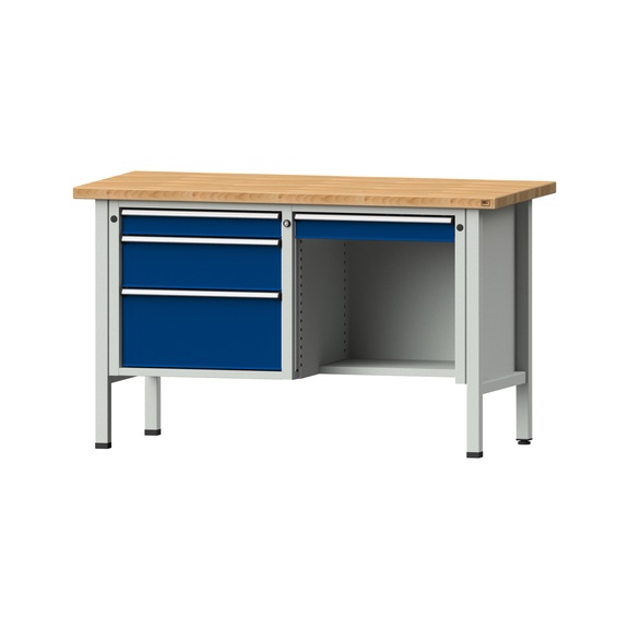 Box workbench V/T-BL 1500 mm, model 348 BMP 40 mm, RAL 7035/5010, 890x1500x700 - Cabinet workbench 2 blocks models 216 - 409
