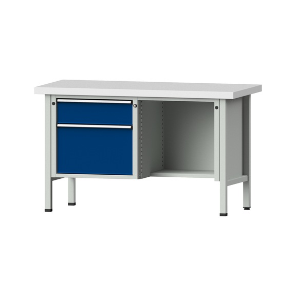 Box workbench V/T-BL 1500 mm, model 409 KSP 50 mm, RAL 7035/5010, 900x1500x700 - Cabinet workbench 2 blocks models 216 - 409