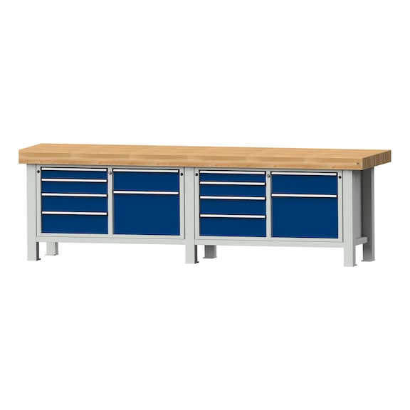 Heavy-duty workbench VS/TS-BL 3000 mm, model 237, BMP 100 mm, RAL 7035/RAL 5010 - Heavy-duty workbench