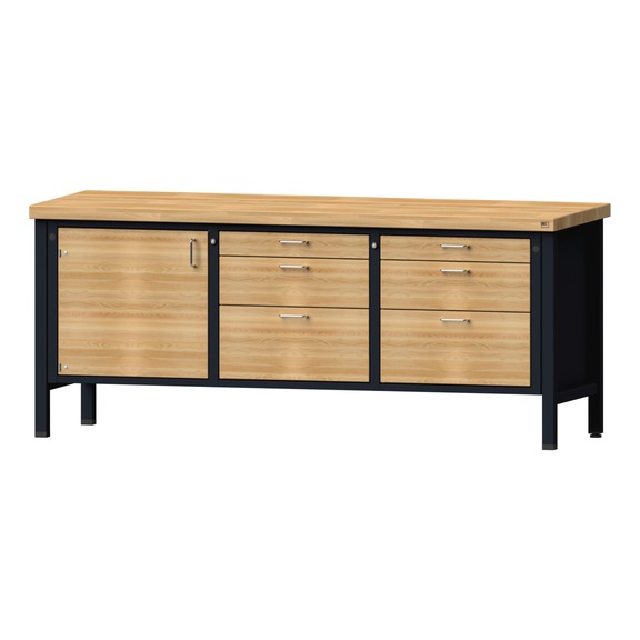 Box workbench V/T-BL 2000 mm, model 125, BMP 50 mm, RAL 7016, 850x2000x700 mm - Cabinet workbench 3 blocks models 120 - 127