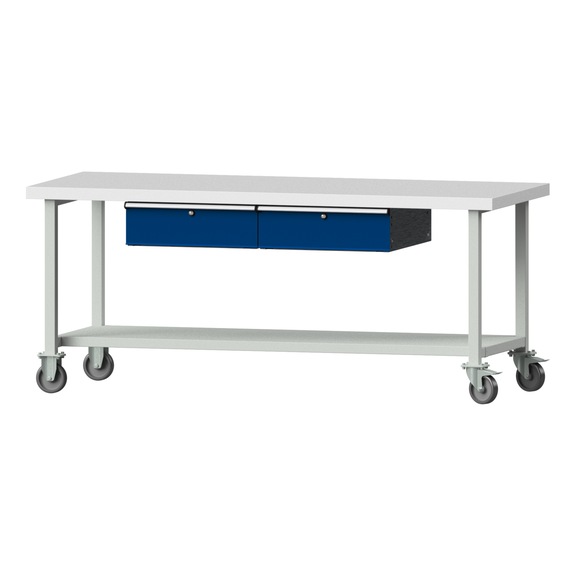 Work table, model 185, KSP 50 mm, RAL 7035/RAL 5010, 850 x 2000 x 800 mm - Working table 2000 mm movable