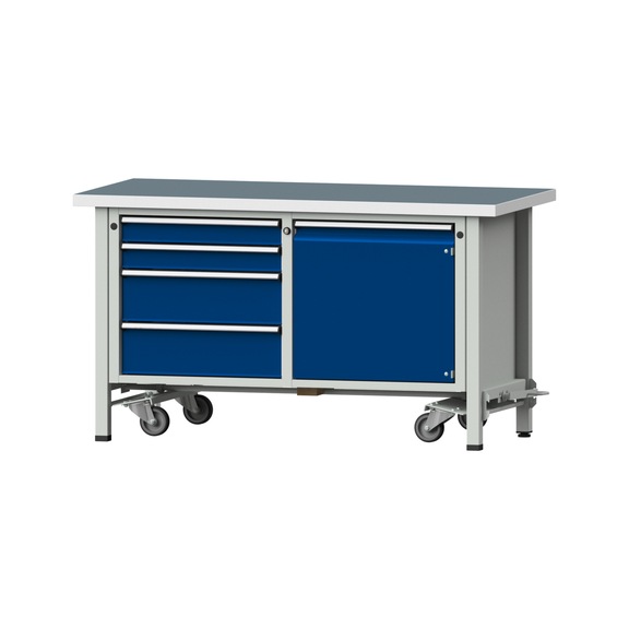 Box workbench V/T-BL 1500 mm, model 131 UBP 40 mm, RAL 7035/5010, 840x1500x700 - Cabinet workbench 2 blocks models 103 - 209