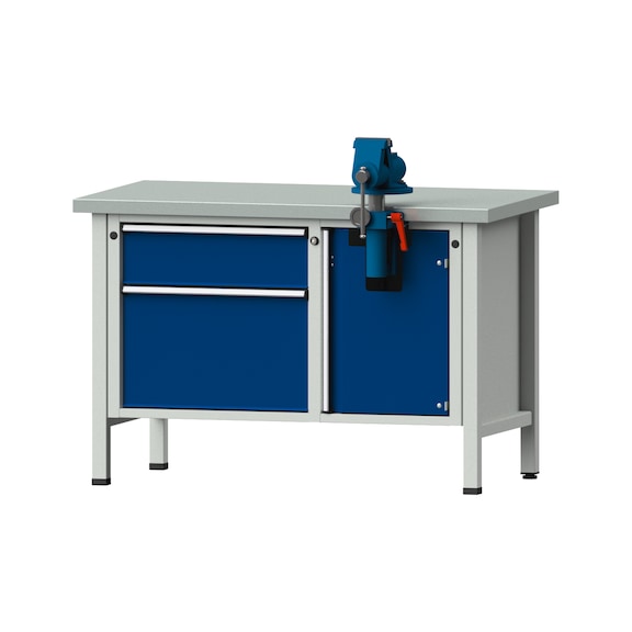 Assembly workbench V/T-BL, model 801, ZBP 40 mm, RAL 7035/5010, 840x1270x700 mm - Assembly workbench stationary