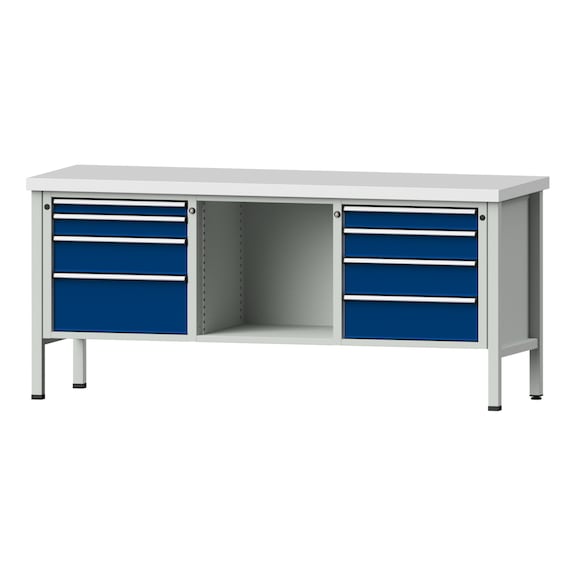 Box workbench V/T-BL 2000 mm, model 127 KSP 50 mm, RAL 7035/5010, 900x2000x700 - Cabinet workbench 3 blocks models 120 - 127