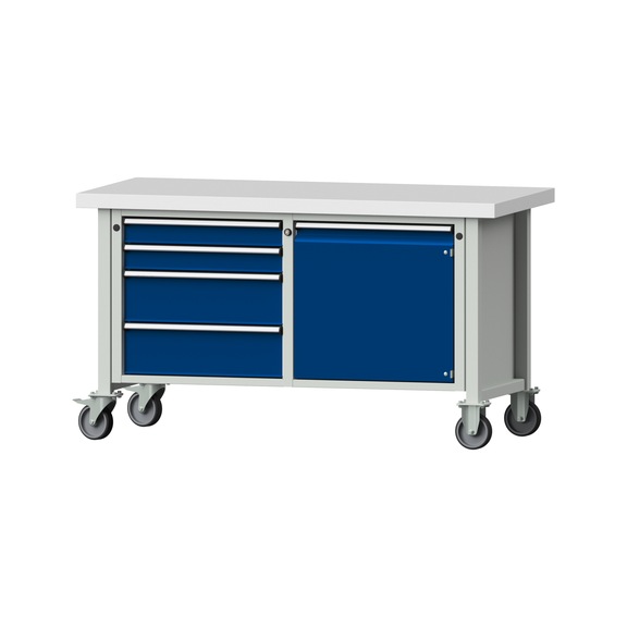 Kastenwerkbank V/T-BL 1500 mm, Modell 131 KSP 50 mm, RAL 7035/5010, 850x1500x700 - Kastenwerkbank V - BL 2 Blöcke Modelle 103 - 209