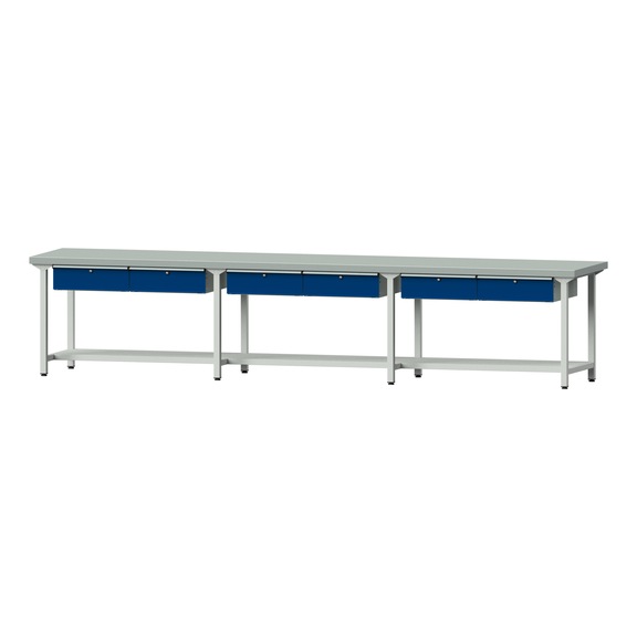 Work table, model 205, ZBP 50 mm, RAL 7035/RAL 5010, 850 x 4050 x 800 mm - Working table 4500 mm static