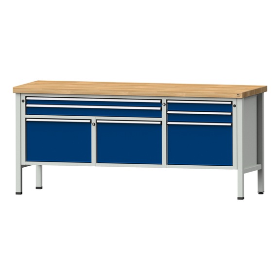Box workbench 2000 4-part housing model 281 BMP 50 mm 7035/5010, 900 x 2000 x 700 - Cabinet workbench 3 blocks 2000 4-piece