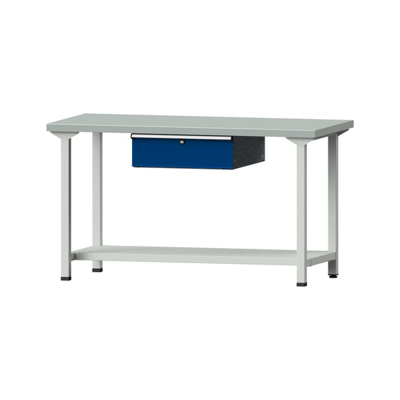 Work table, model 53, ZBP 40 mm, RAL 7035/RAL 5010, 890 x 1500 x 700 mm - Working table 1500 mm static