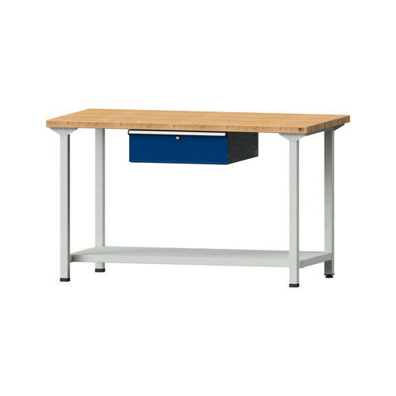 Arbeitstisch, Modell 153, BMP 40 mm, RAL 7035/RAL 5010, 890 x 1500 x 800 mm - Arbeitstisch 1500 mm statisch