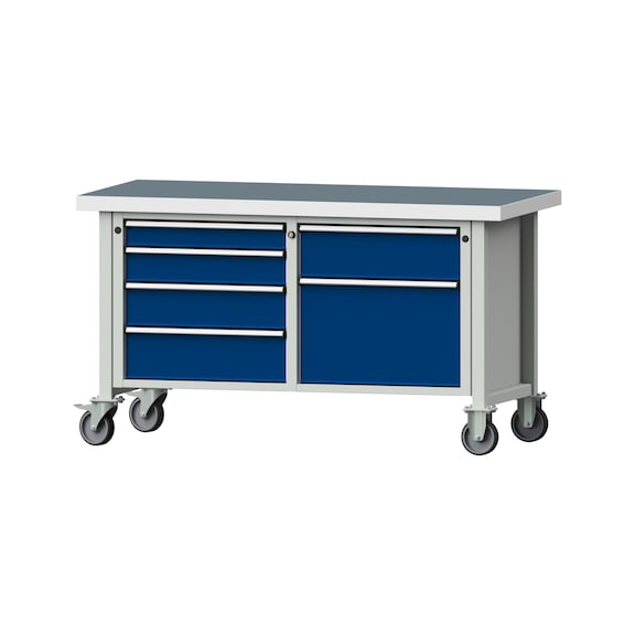 Kastenwerkbank V/T-BL 1500 mm, Modell 237 UBP 50 mm, RAL 7035/5010, 850x1500x700 - Kastenwerkbank V - BL 2 Blöcke Modelle 216 - 409