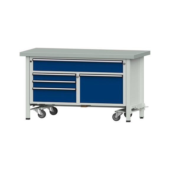 Box workbench 1500 3-piece housing model 256 ZBP 50 mm 7035/5010 850x1500x700 - Cabinet workbench 2 blocks 1500 3-piece