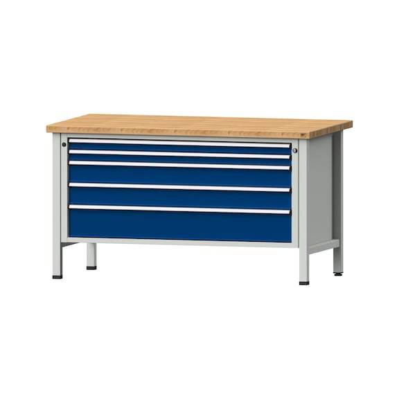 Kastenwerkbank VX 1500 mm, Modell 29, BMP 40 mm, RAL 7035/RAL 5010, 840x1500x800 - Kastenwerkbank V - X 1500 mm 1 Block