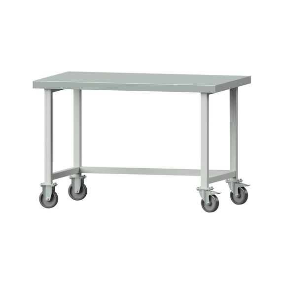 Arbeitstisch, Modell 140, ZBP 50 mm, RAL 7035, 850 x 1270 x 800 mm - Arbeitstisch 1270 mm fahrbar