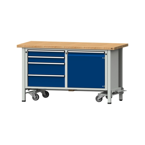 Box workbench V/T-BL 1500 mm, model 131 BMP 40 mm, RAL 7035/5010, 840x1500x700 - Cabinet workbench 2 blocks models 103 - 209