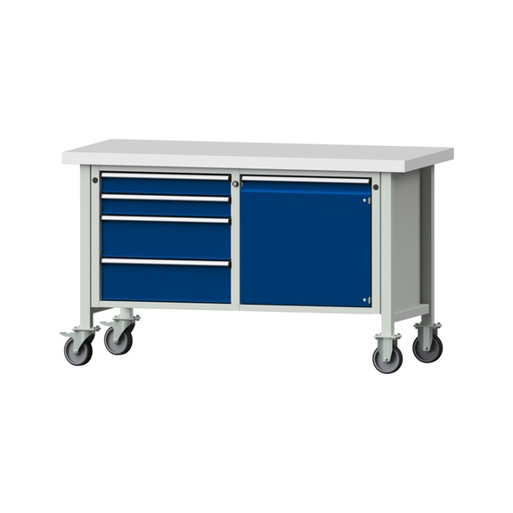 Box workbench V/T-BL 1500 mm, model 131 KSP 50 mm, RAL 7035/5010, 900x1500x700 - Cabinet workbench 2 blocks models 103 - 209