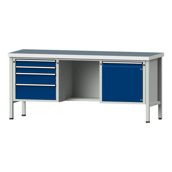 Box workbench V/T-BL 2000 mm, model 351 UBP 40 mm, RAL 7035/5010, 890x2000x700 - Cabinet workbench 3 blocks models 146 - 419